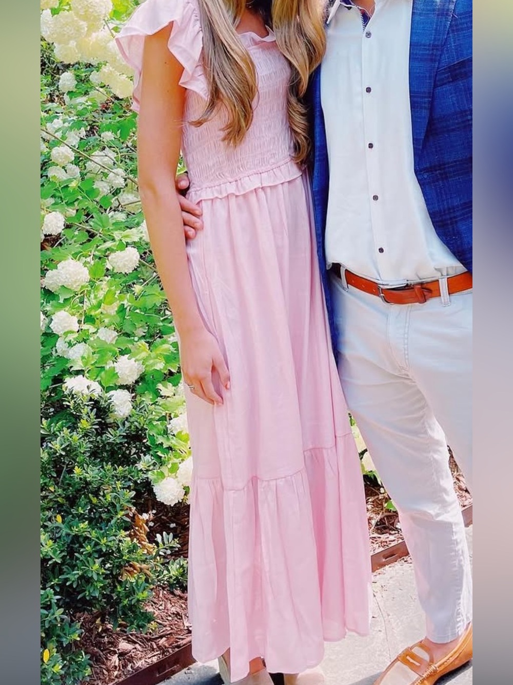 Moon River Pink Smocked Dress with Ruffle Neckline